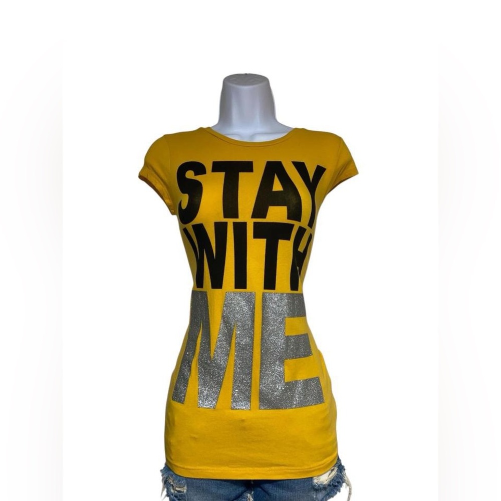 Y2k Charlotte Russe “Stay with Me” yellow graphic baby tee